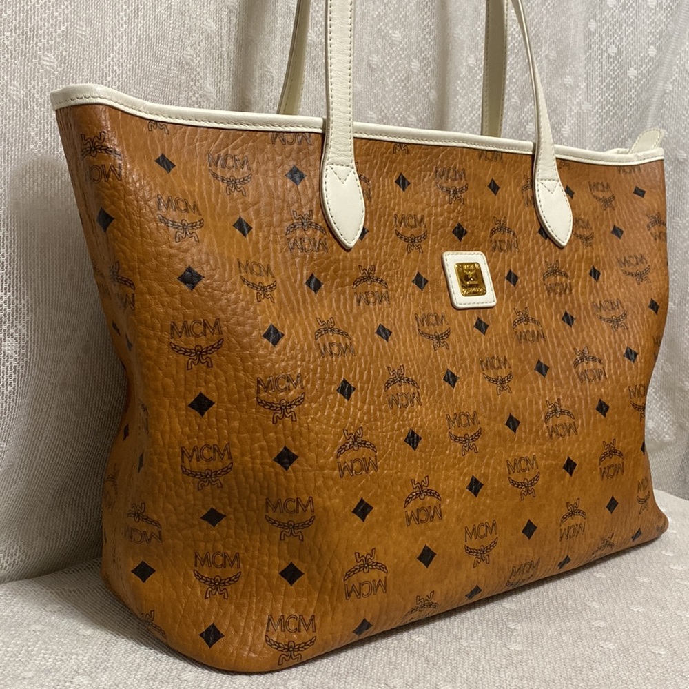 *SOLD*MCM Visetos Zip Top Cognac Brown Coated Canvas Tote - Picture 3 of 17